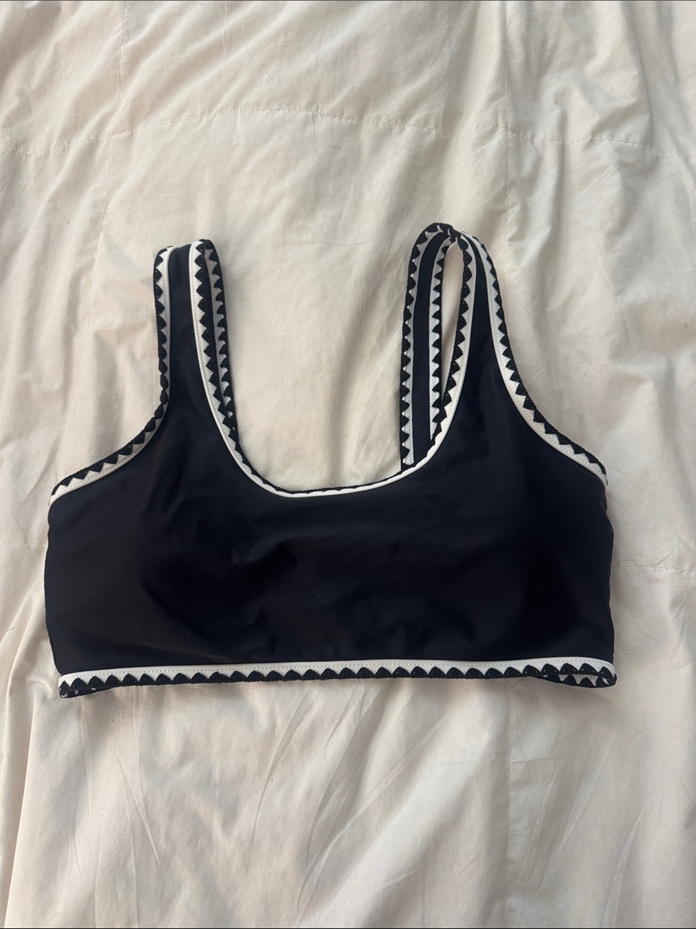 Pink Lily Black & White Trim Scoop-Back Bikini Top